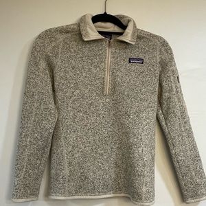 Patagonia Quarter Zip Sweatshirt - tan/brown color, zipper on right sleeve